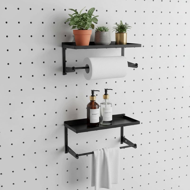 AXYCXIN 2 Pack Paper Towel Holder for Pegboard, Pegboard Paper Towel Holder with Shelf, Heavy Duty Peg Board Accessory, Pegboard Accessories for Garage, Workbench, Laundry or Craft Room Organization - Image 1